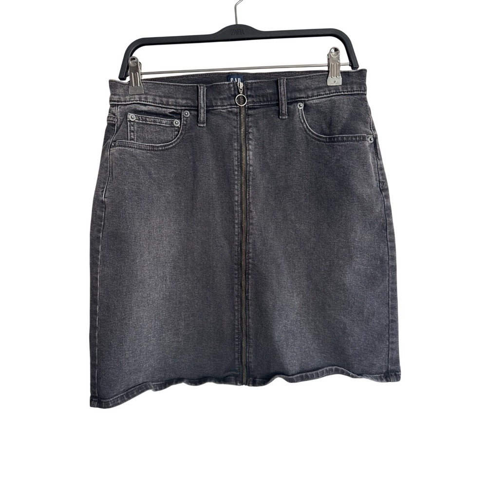 Gap Mini Denim Skirt 12T Black Casual Stretch Slim Fit High Waisted Full Zipper